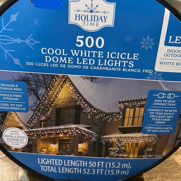 HOLIDAY TIME 500 COOL WHITE ICICLE Dome Indoor/OUTDOOR WHITE WIRE LED LIGHTS - Picture 3 of 3